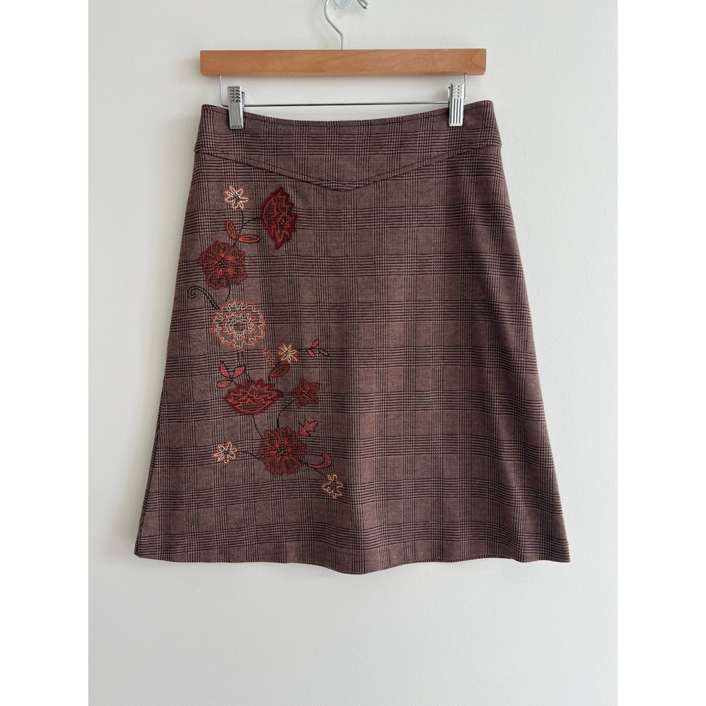 Vintage NY&CO Embroidered Plaid Skirt Dark Academia Autumn Boho Cottagecore